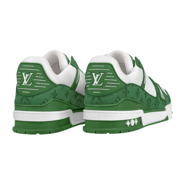 Louis Vuitton Trainer Green Monogram Denim White - Image 4