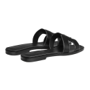 Hermes Oran Sandal Black Calfskin - White Top Stitch Flat Shoes